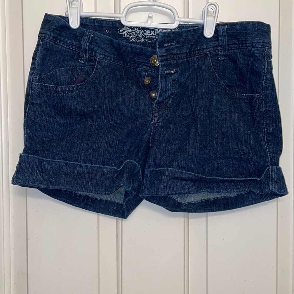 Express dark denim shorts